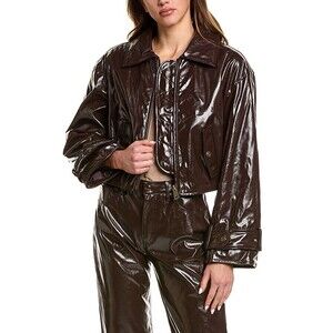 Sam Edelman Mesa High-Pile Fleece Collar Zip-Up Crop Moto Merlot Jacket L NWT